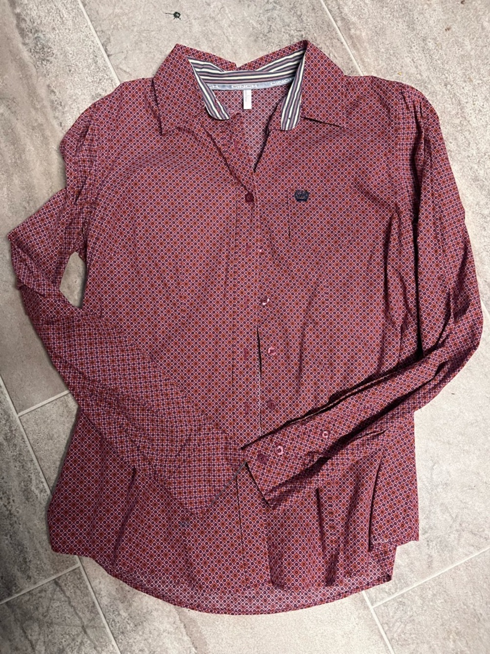 Cinch Women's Burgundy Geo-Print Button Down Shirt